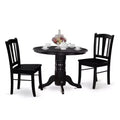 Modern 3Pc Dinette Set - Round Dining Table with 2 Wooden Chairs - Black Finish Kitchen Table Set