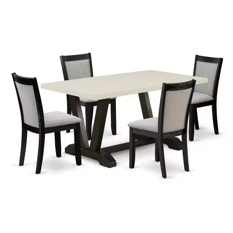 HomeStock 5-Piece Natural Oak Finish Solid Wood Top Dining Table with 4 Parson Chair