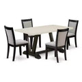 HomeStock 5-Piece Natural Oak Finish Solid Wood Top Dining Table with 4 Parson Chair