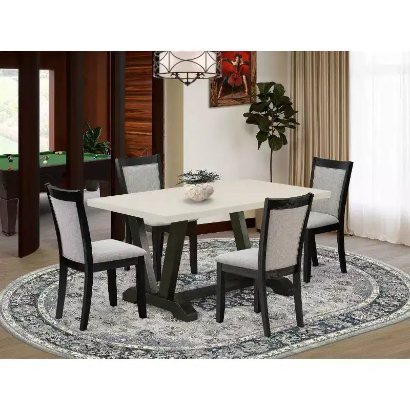 Table de salle à manger HomeStock 5 pièces en bois massif finition chêne naturel avec 4 chaises Parson