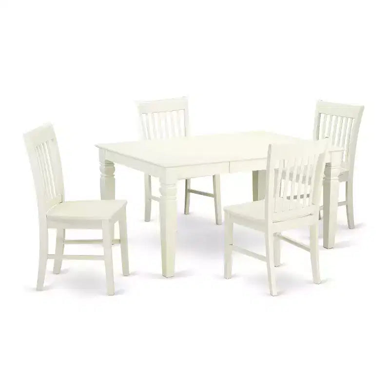 HomeStock 5-Piece Linen White Finish Solid Wood Top Dining table with 4 Chairs