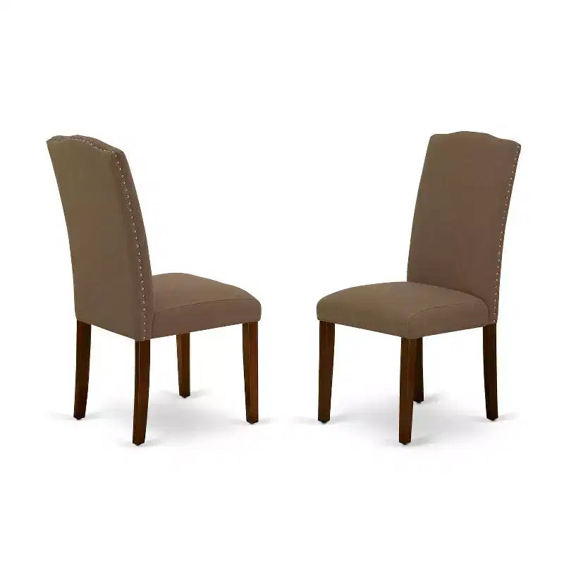 Ensemble de salle à manger rond 5 pièces - Table de 42 pouces et 4 chaises - Tissu en lin - Finition café foncé