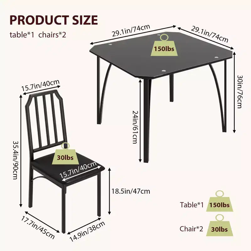 Ensemble de 2 chaises de table de cuisine, ensemble de table de salle à manger, sièges rembourrés confortables, ensemble de table de cuisine rectangulaire, pour petit espace, maison, cuisine