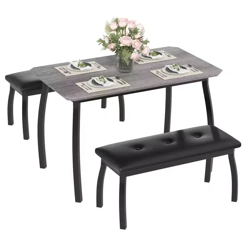 Ensemble table à manger de style banc Table à manger en bois avec 2 bancs Ensemble table et chaises pour 4 à 6 personnes Convient aux cuisines, appartements et studios