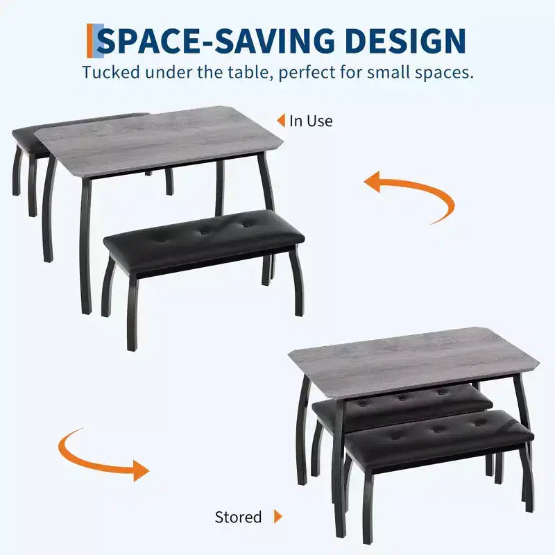 Ensemble table à manger de style banc Table à manger en bois avec 2 bancs Ensemble table et chaises pour 4 à 6 personnes Convient aux cuisines, appartements et studios