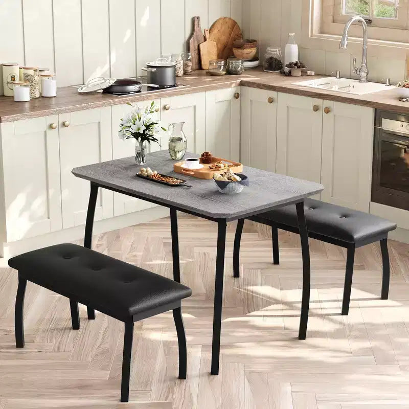 Ensemble table à manger de style banc Table à manger en bois avec 2 bancs Ensemble table et chaises pour 4 à 6 personnes Convient aux cuisines, appartements et studios