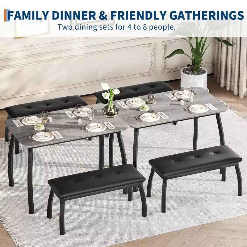 Ensemble table à manger de style banc Table à manger en bois avec 2 bancs Ensemble table et chaises pour 4 à 6 personnes Convient aux cuisines, appartements et studios