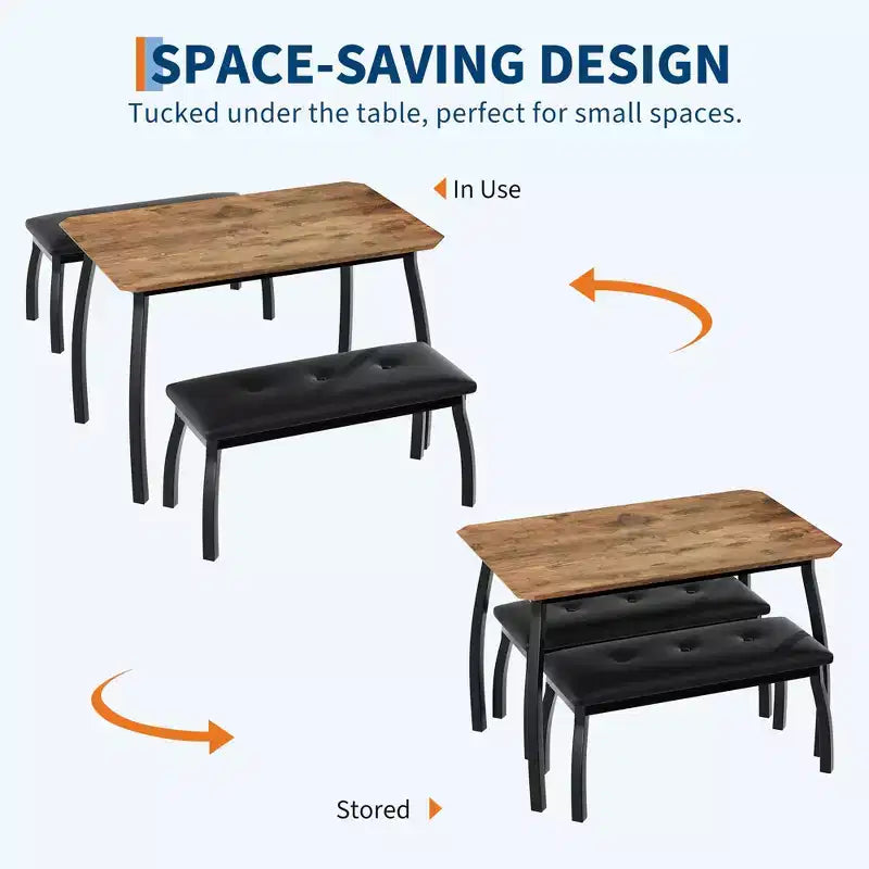 Ensemble table à manger de style banc Table à manger en bois avec 2 bancs Ensemble table et chaises pour 4 à 6 personnes Convient aux cuisines, appartements et studios