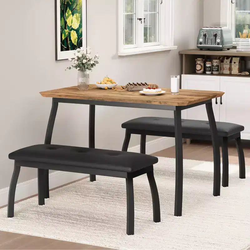 Ensemble table à manger de style banc Table à manger en bois avec 2 bancs Ensemble table et chaises pour 4 à 6 personnes Convient aux cuisines, appartements et studios