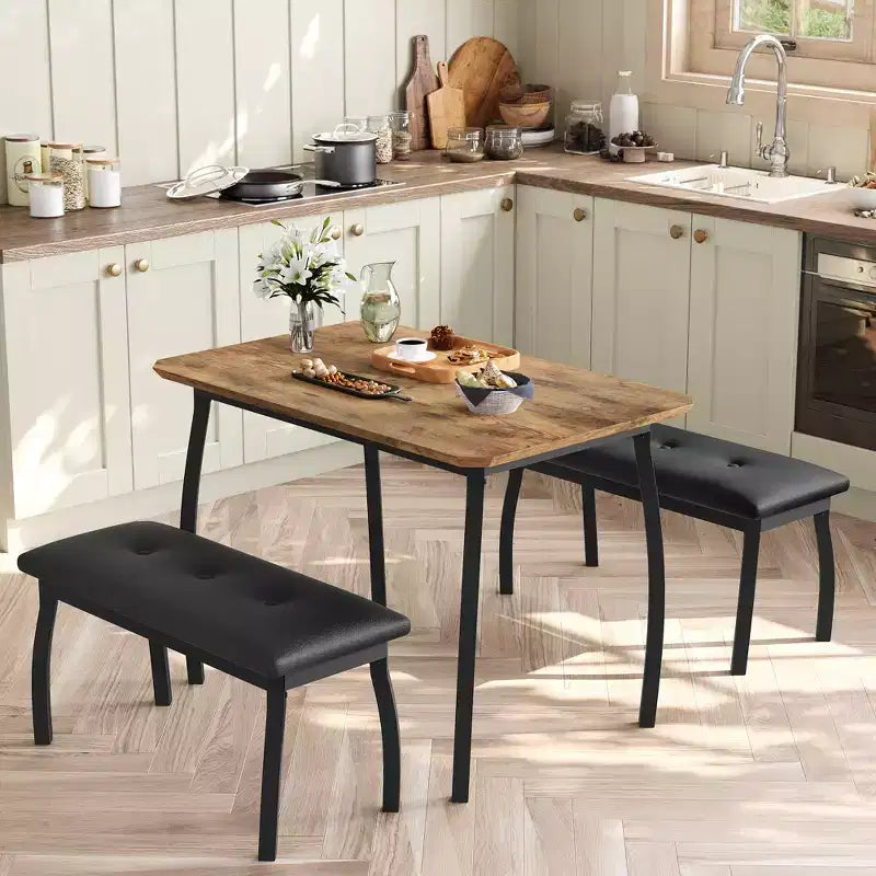 Ensemble table à manger de style banc Table à manger en bois avec 2 bancs Ensemble table et chaises pour 4 à 6 personnes Convient aux cuisines, appartements et studios