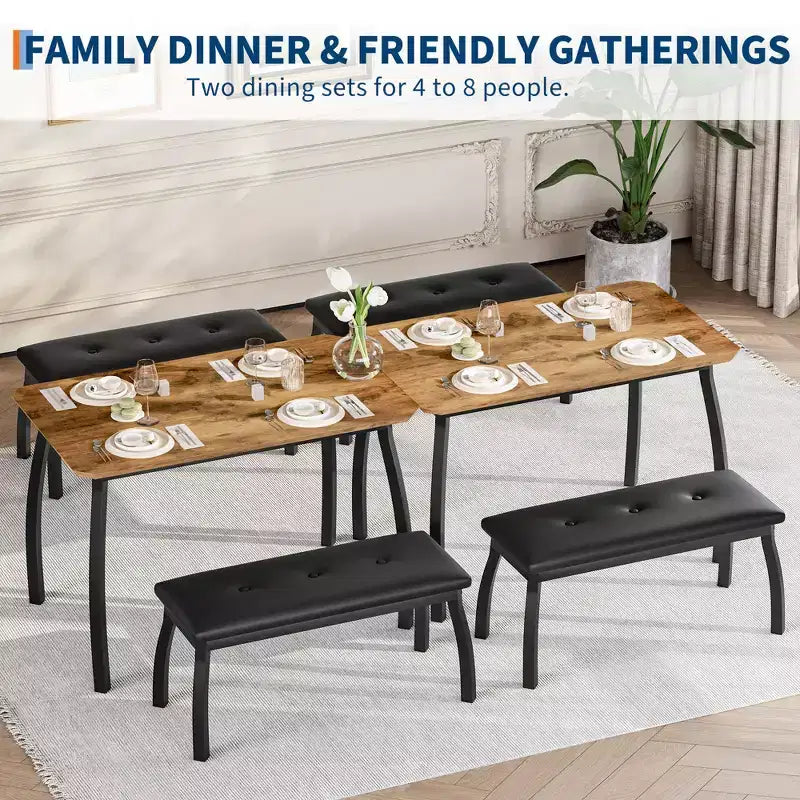 Ensemble table à manger de style banc Table à manger en bois avec 2 bancs Ensemble table et chaises pour 4 à 6 personnes Convient aux cuisines, appartements et studios