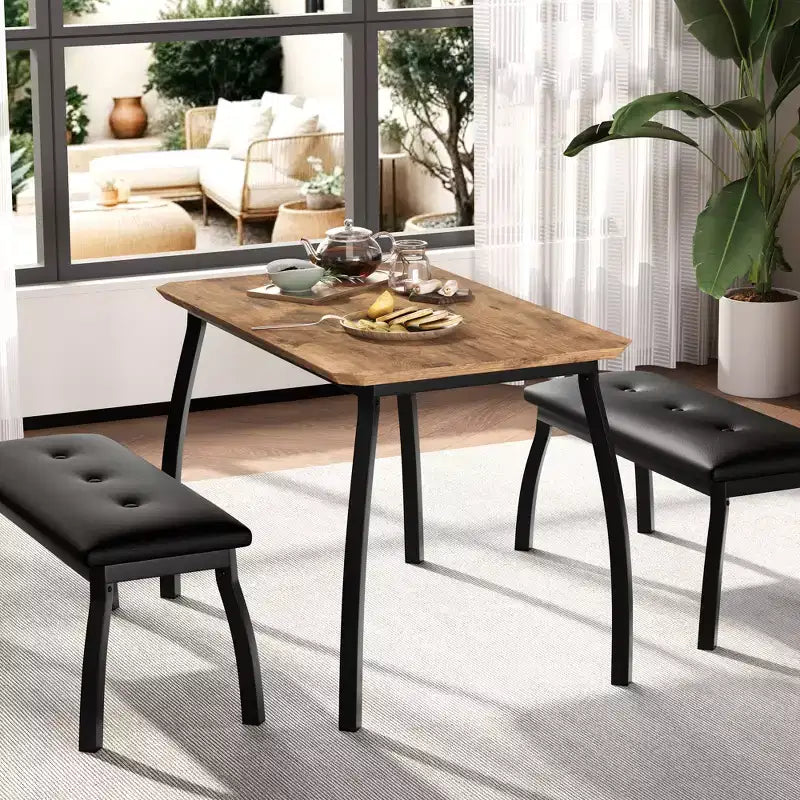 Ensemble table à manger de style banc Table à manger en bois avec 2 bancs Ensemble table et chaises pour 4 à 6 personnes Convient aux cuisines, appartements et studios