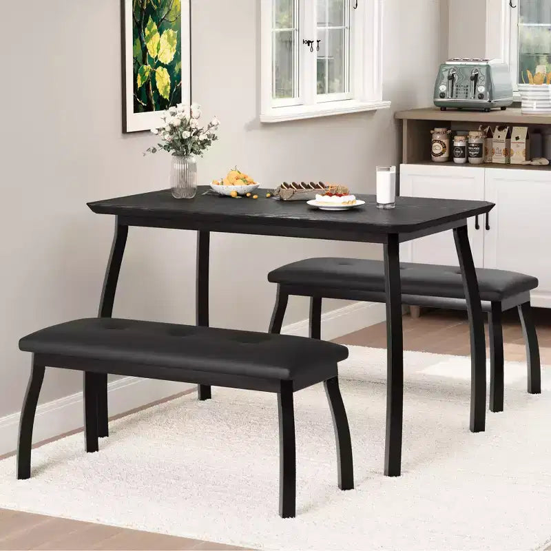 Ensemble table à manger de style banc Table à manger en bois avec 2 bancs Ensemble table et chaises pour 4 à 6 personnes Convient aux cuisines, appartements et studios