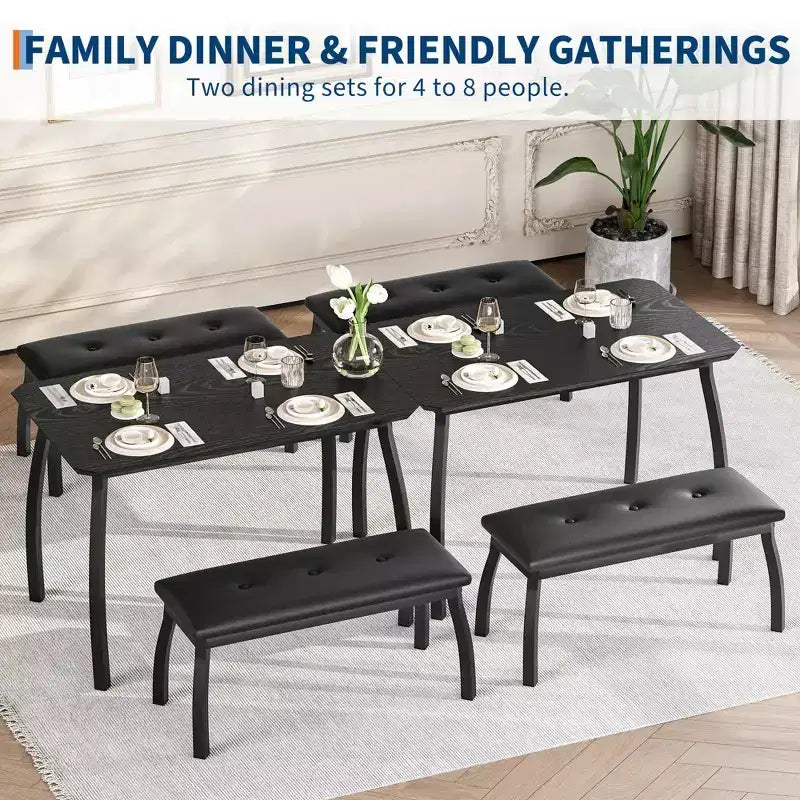 Ensemble table à manger de style banc Table à manger en bois avec 2 bancs Ensemble table et chaises pour 4 à 6 personnes Convient aux cuisines, appartements et studios