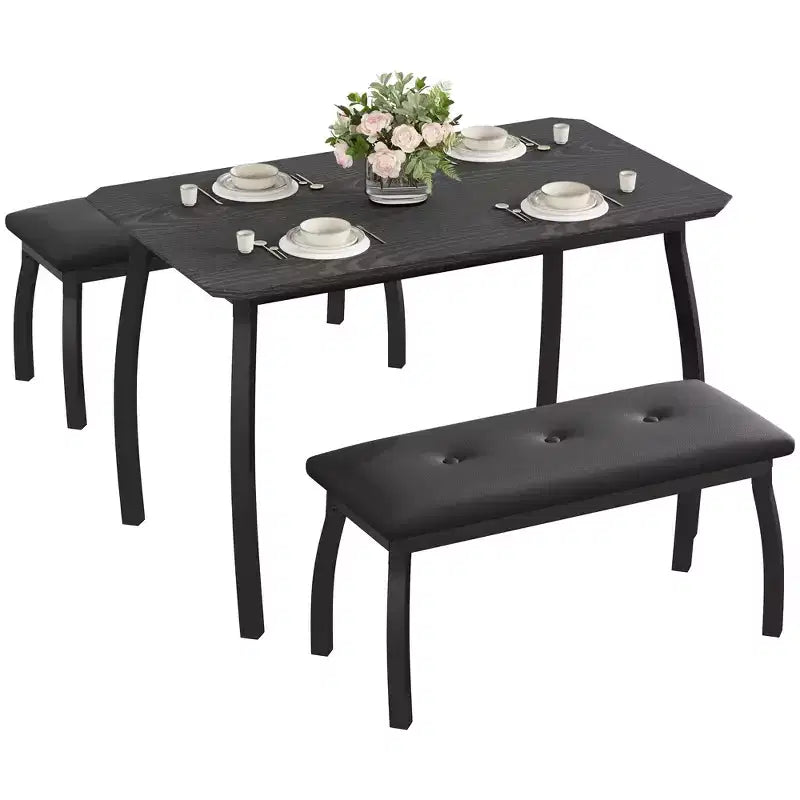 Bench-Style Dining Table Set Wooden dining table with 2 benches 4-6 person dining table and chair set Suitable for kitchens, apartments, and studios