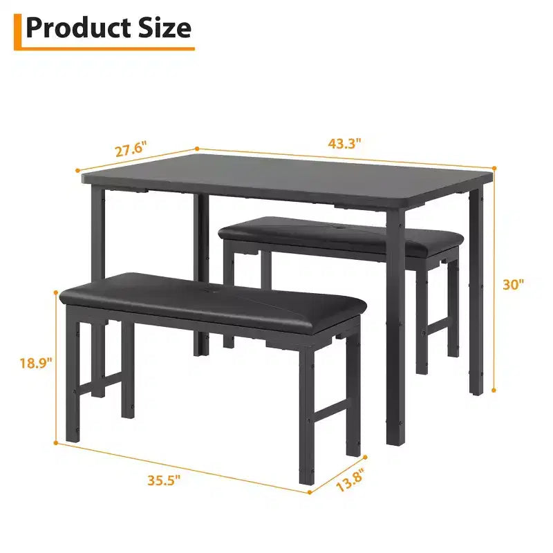 Ensemble Table à Manger pour 4, Table de Cuisine 3 Pièces avec 2 Bancs Rembourrés, Ensemble de Salle à Manger Gain de Place pour Coin Repas et Petits Espaces, Intérieur/Extérieur