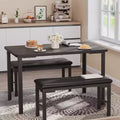 Dining Table Set for 4, 3-Piece Kitchen Table w2 Upholstered Benches, Space-Saving Dining Room Set for Breakfast Nook and Small Spaces,Outdoor Indoor