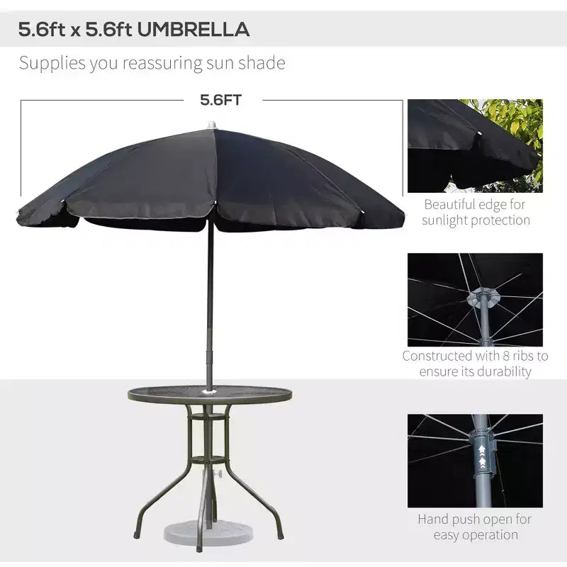 Ensemble de salle à manger de patio 6 pièces pour 4 avec parasol, table et chaises d'extérieur avec 4 chaises pliantes et table ronde en verre