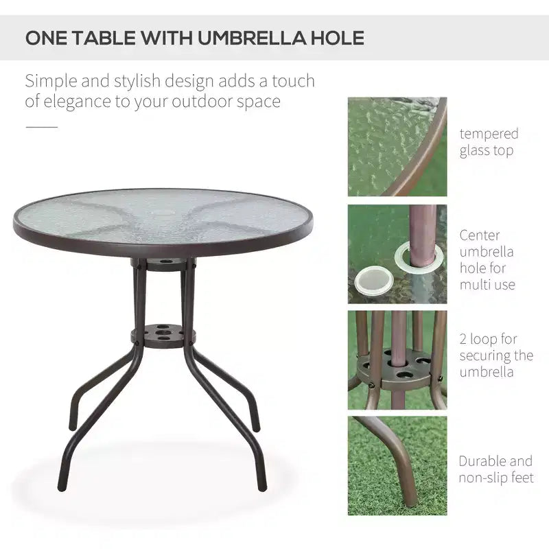 Ensemble de salle à manger de patio 6 pièces pour 4 avec parasol, table et chaises d'extérieur avec 4 chaises pliantes et table ronde en verre
