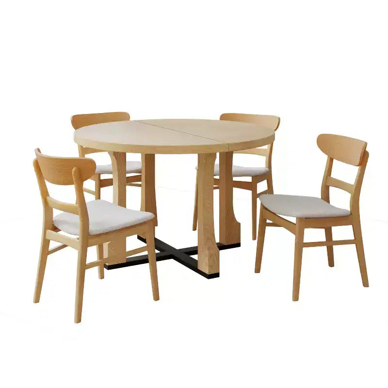 Ensemble de salle à manger moderne 5 pièces Christopher Knight Home Dara en bois d'hévéa avec table ronde et chaises rembourrées