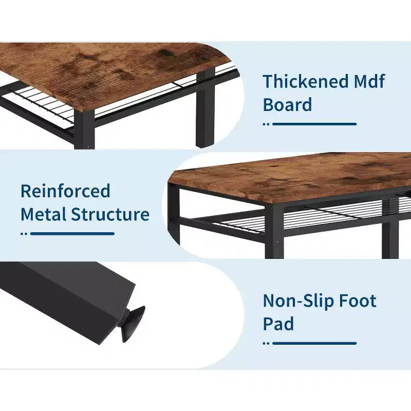 Ensemble table de cuisine 4 pièces pour petit espace - Moderne - 2 chaises, 1 banc, 1 table, ensemble de salle à manger rectangulaire de 120 cm avec banc de rangement