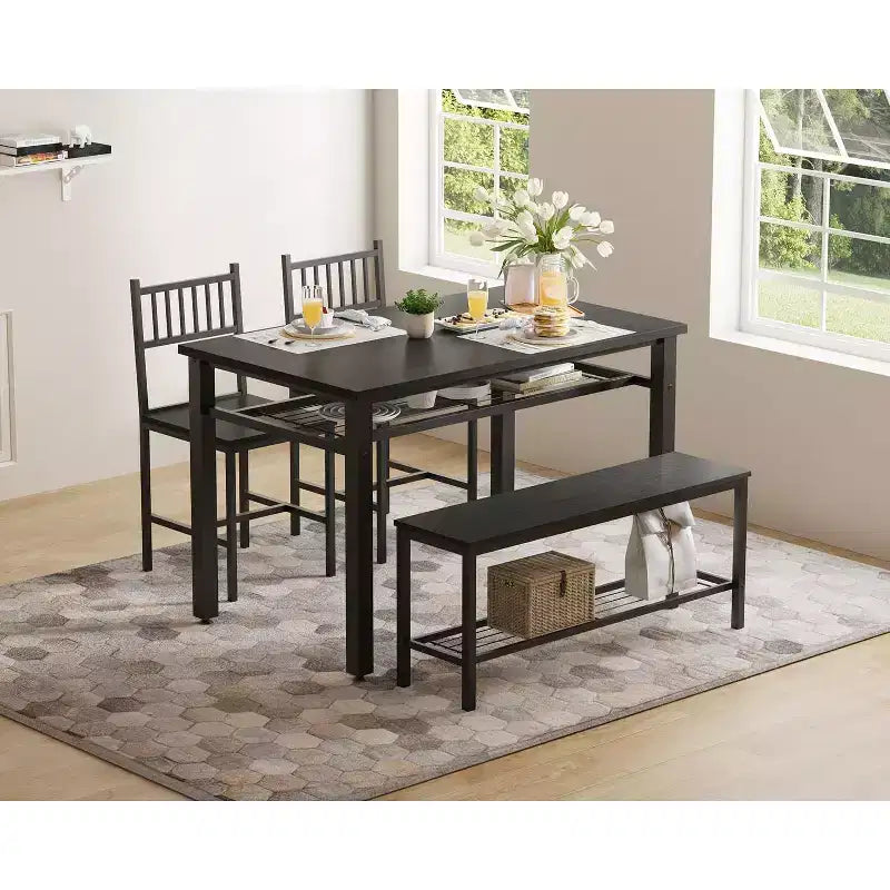Ensemble table de cuisine 4 pièces pour petit espace - Moderne - 2 chaises, 1 banc, 1 table, ensemble de salle à manger rectangulaire de 120 cm avec banc de rangement
