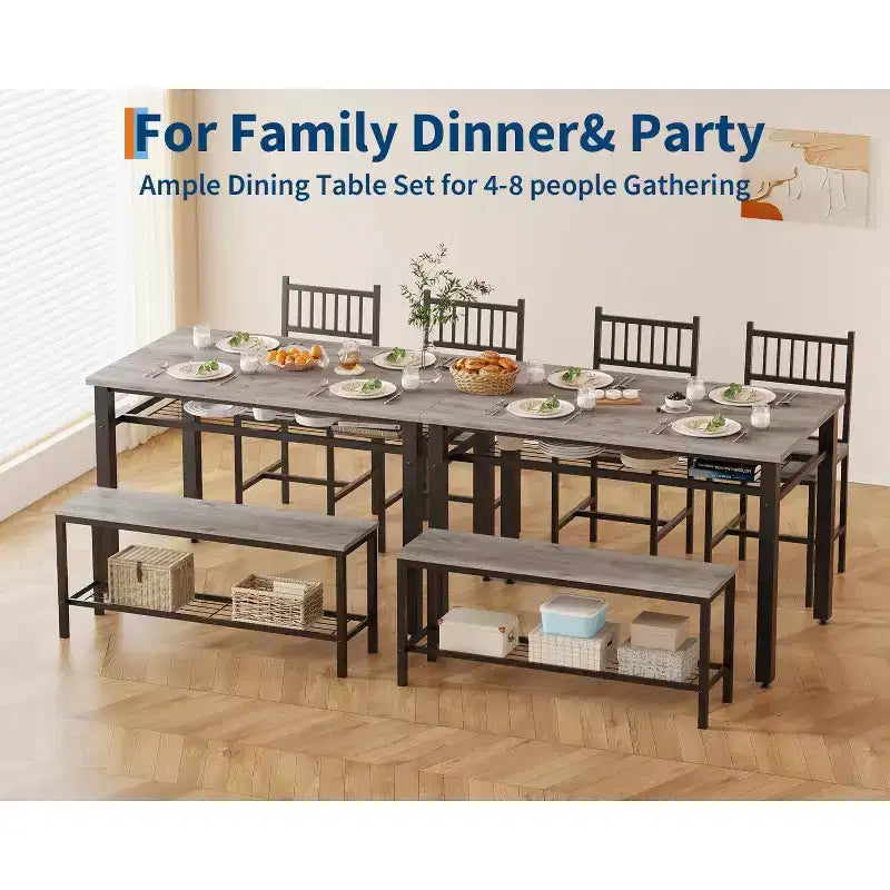 Ensemble table de cuisine 4 pièces pour petit espace - Moderne - 2 chaises, 1 banc, 1 table, ensemble de salle à manger rectangulaire de 120 cm avec banc de rangement