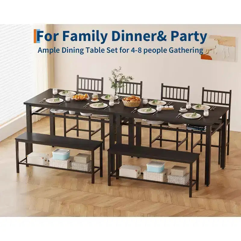 Ensemble table de cuisine 4 pièces pour petit espace - Moderne - 2 chaises, 1 banc, 1 table, ensemble de salle à manger rectangulaire de 120 cm avec banc de rangement