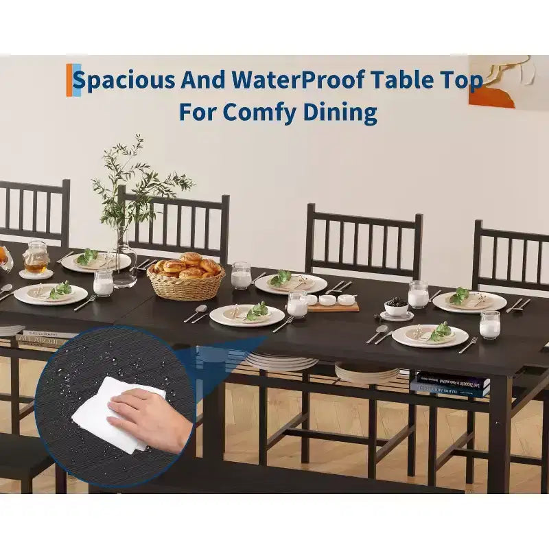 Ensemble table de cuisine 4 pièces pour petit espace - Moderne - 2 chaises, 1 banc, 1 table, ensemble de salle à manger rectangulaire de 120 cm avec banc de rangement