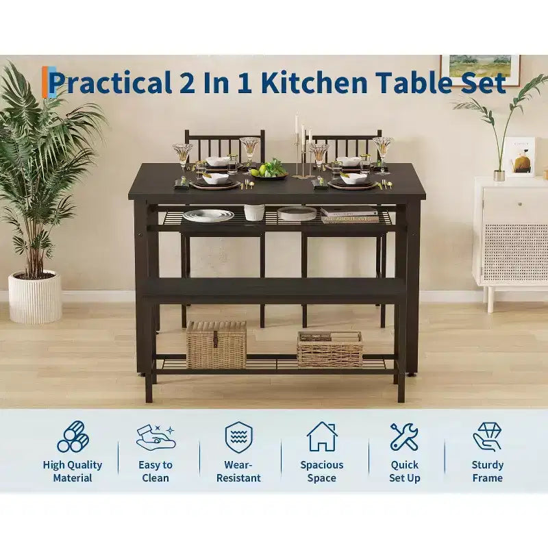 Ensemble table de cuisine 4 pièces pour petit espace - Moderne - 2 chaises, 1 banc, 1 table, ensemble de salle à manger rectangulaire de 120 cm avec banc de rangement