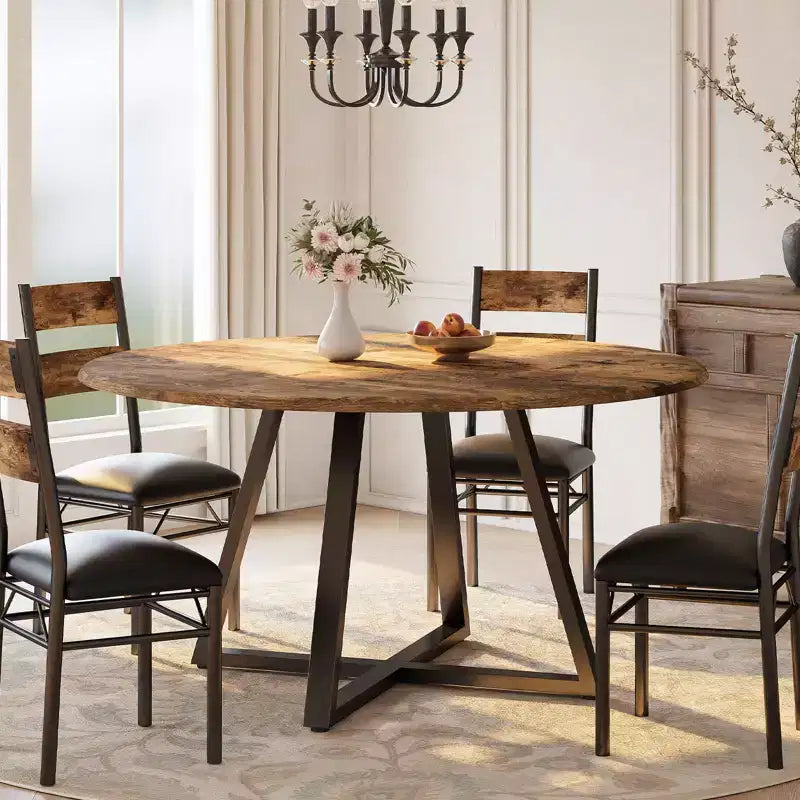 Ensemble Table et Chaises de Salle à Manger Rond pour 4 Personnes, Table de Cuisine et Chaises Circulaires en Bois 5 Pièces pour 4, avec 4 Chaises Rembourrées, Cadre Épais et Robuste