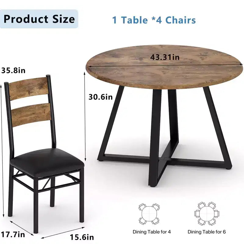 Ensemble Table et Chaises de Salle à Manger Rond pour 4 Personnes, Table de Cuisine et Chaises Circulaires en Bois 5 Pièces pour 4, avec 4 Chaises Rembourrées, Cadre Épais et Robuste