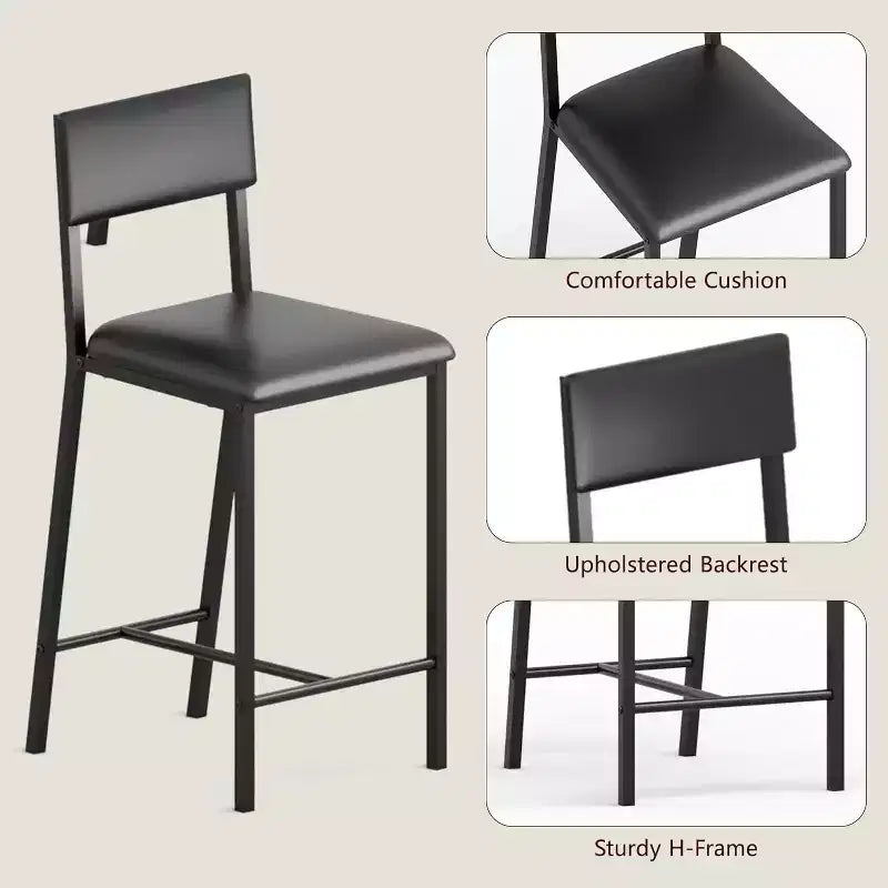 Ensemble table de salle à manger et 2 chaises, table de bar haute et chaises, étagères de rangement ouvertes, porte-gobelet et casier à vin intégrés, pour petites cuisines et appartements