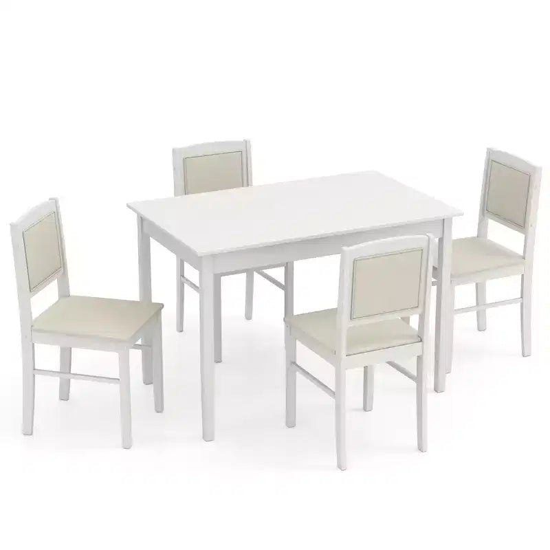 Costway Ensemble table à manger 5 pièces pour 4 personnes avec pieds en bois d'hévéa, siège rembourré et dossier capitonné