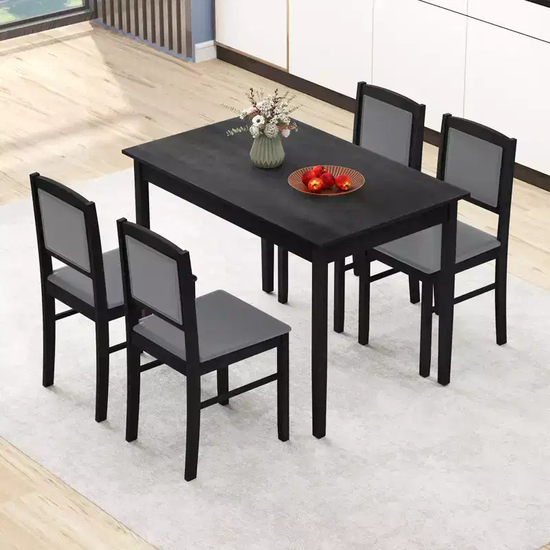 Costway Ensemble table à manger 5 pièces pour 4 personnes avec pieds en bois d'hévéa, siège rembourré et dossier capitonné