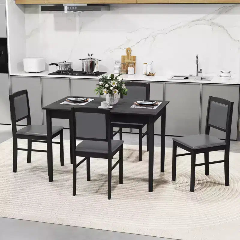 Costway Ensemble table à manger 5 pièces pour 4 personnes avec pieds en bois d'hévéa, siège rembourré et dossier capitonné