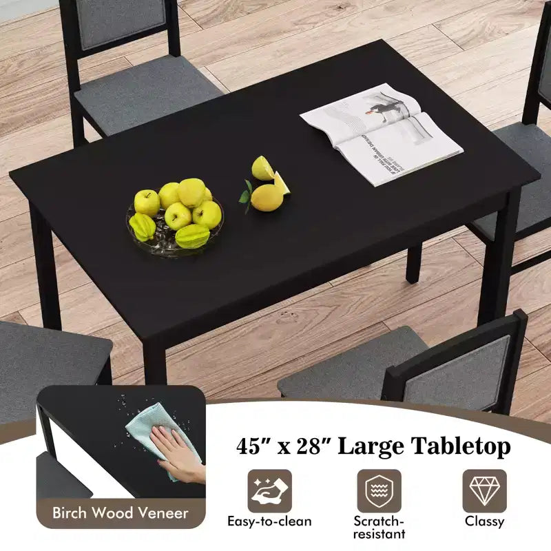 Costway Ensemble table à manger 5 pièces pour 4 personnes avec pieds en bois d'hévéa, siège rembourré et dossier capitonné