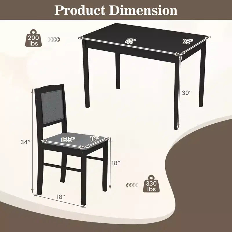 Costway Ensemble table à manger 5 pièces pour 4 personnes avec pieds en bois d'hévéa, siège rembourré et dossier capitonné