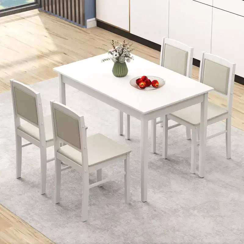 Costway Ensemble table à manger 5 pièces pour 4 personnes avec pieds en bois d'hévéa, siège rembourré et dossier capitonné