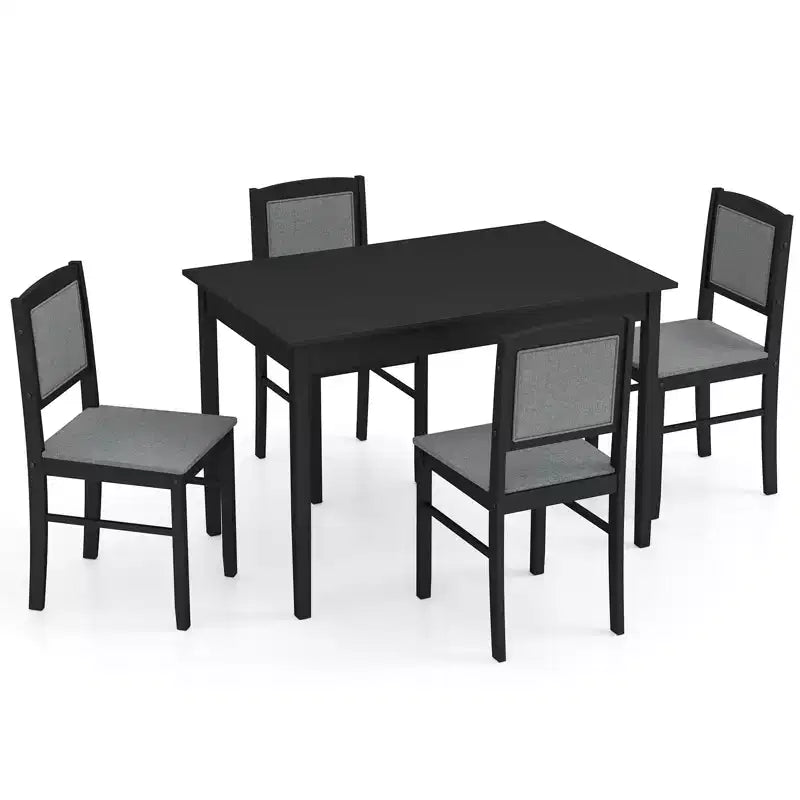 Costway Ensemble table à manger 5 pièces pour 4 personnes avec pieds en bois d'hévéa, siège rembourré et dossier capitonné