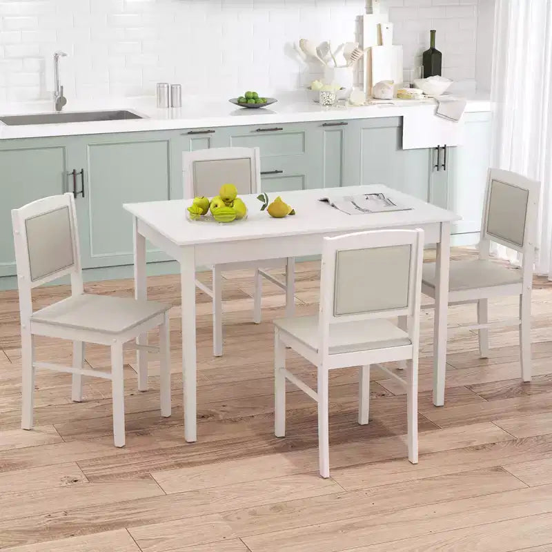 Costway Ensemble table à manger 5 pièces pour 4 personnes avec pieds en bois d'hévéa, siège rembourré et dossier capitonné
