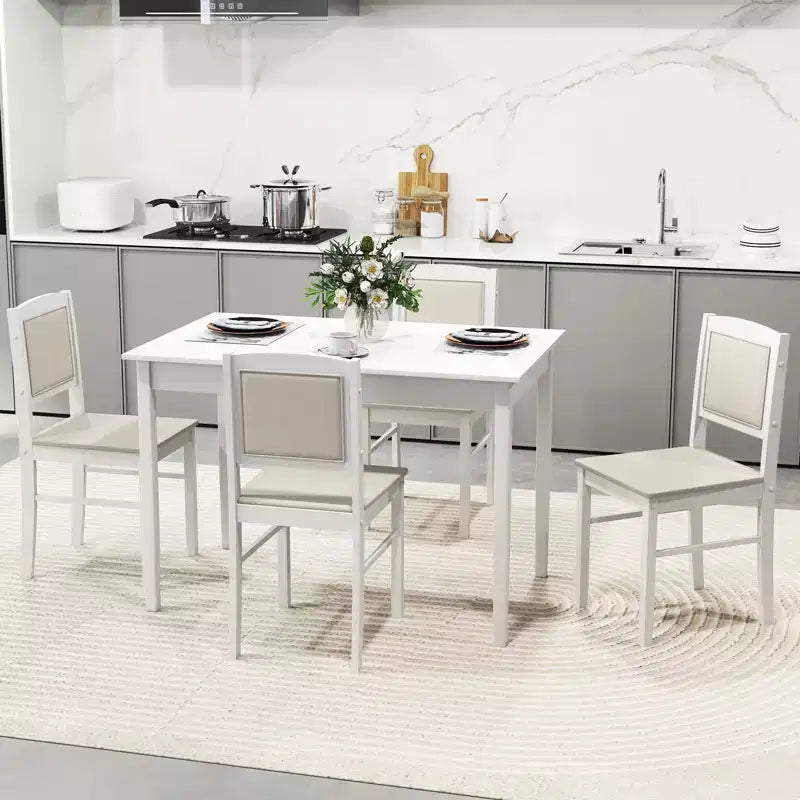 Costway Ensemble table à manger 5 pièces pour 4 personnes avec pieds en bois d'hévéa, siège rembourré et dossier capitonné