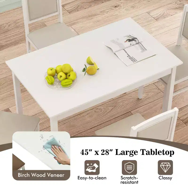 Costway Ensemble table à manger 5 pièces pour 4 personnes avec pieds en bois d'hévéa, siège rembourré et dossier capitonné