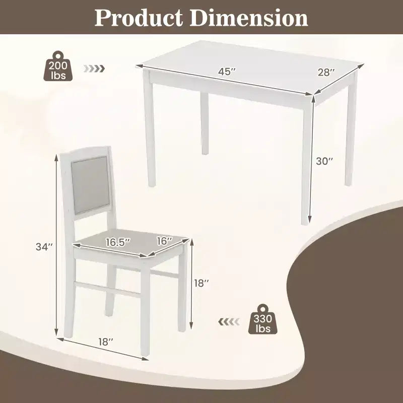 Costway Ensemble table à manger 5 pièces pour 4 personnes avec pieds en bois d'hévéa, siège rembourré et dossier capitonné