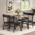 5 Piece Dining Table Set, Wooden Kitchen Table Set with 4 PU Upholstered Chair, Industrial Metal Frame Dinette Set
