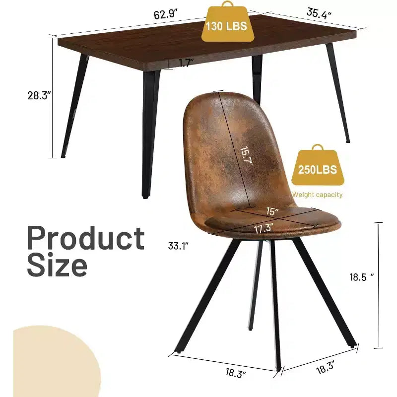 Ensemble de salle à manger moderne 5 pièces FurnitureR avec table en MDF de 160 cm et chaises rembourrées pivotantes à 360°, pieds en métal stables, mobilier de cuisine et de salle à manger