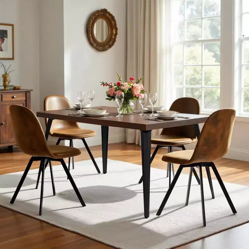 Ensemble de salle à manger moderne 5 pièces FurnitureR avec table en MDF de 160 cm et chaises rembourrées pivotantes à 360°, pieds en métal stables, mobilier de cuisine et de salle à manger