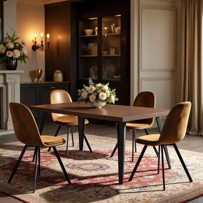 Ensemble de salle à manger moderne 5 pièces FurnitureR avec table en MDF de 160 cm et chaises rembourrées pivotantes à 360°, pieds en métal stables, mobilier de cuisine et de salle à manger