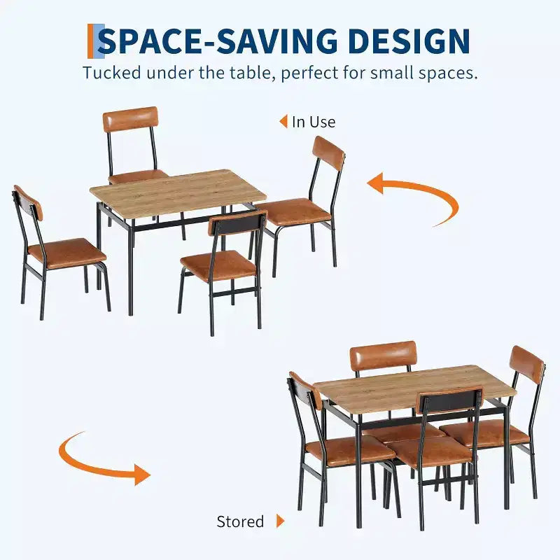 Acekool - Ensemble table de salle à manger 5 pièces, table à grain de bois brun, peu encombrant, pour cuisine