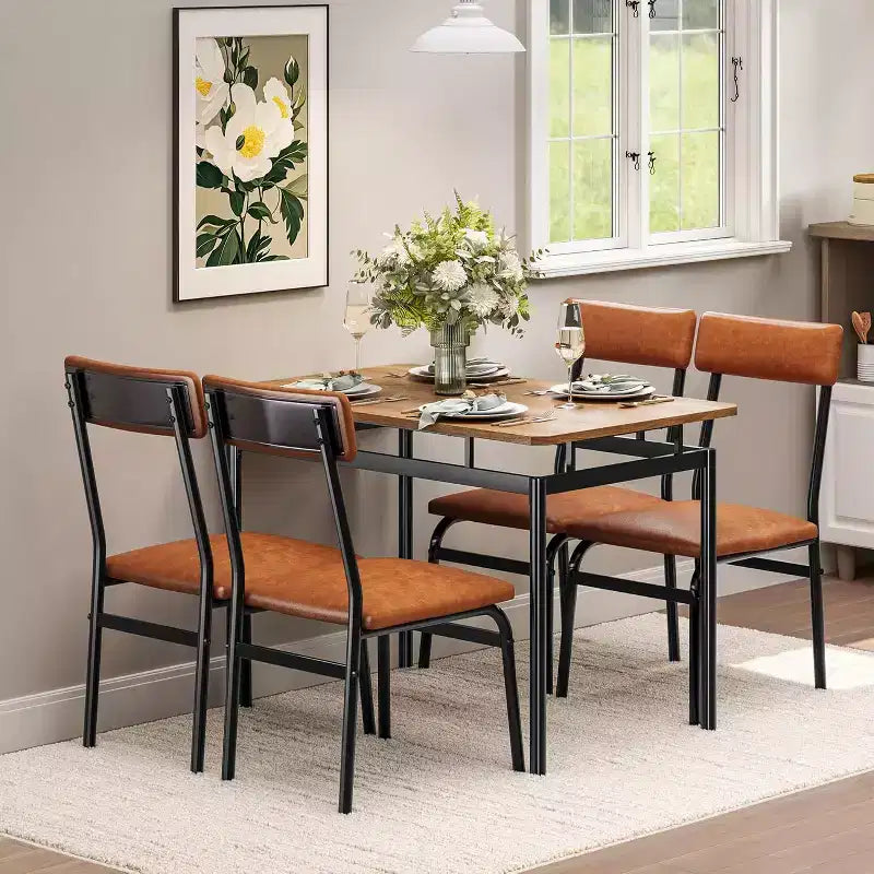 Acekool - Ensemble table de salle à manger 5 pièces, table à grain de bois brun, peu encombrant, pour cuisine